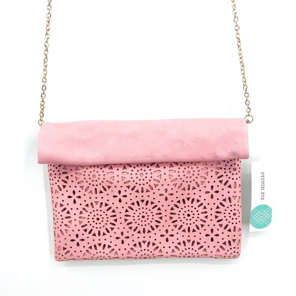 NWT URBAN EXPRESSIONS Pink Faux Leather Laser Cut Eyelet Gold Chain Purse